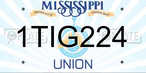 1TIG224 Mississippi License Plate