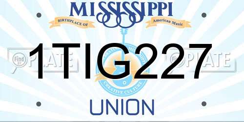 1TIG227 Mississippi License Plate