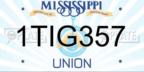 1TIG357 Mississippi License Plate