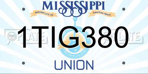 1TIG380 Mississippi License Plate