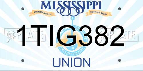 1TIG382 Mississippi License Plate