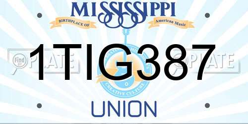 1TIG387 Mississippi License Plate