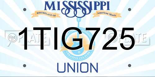 1TIG725 Mississippi License Plate