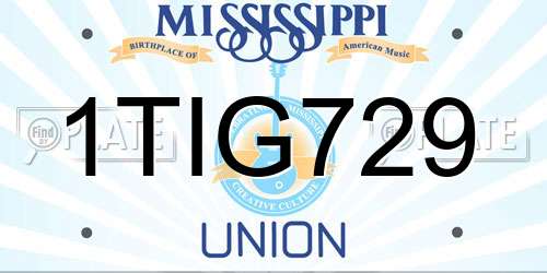 1TIG729 Mississippi License Plate