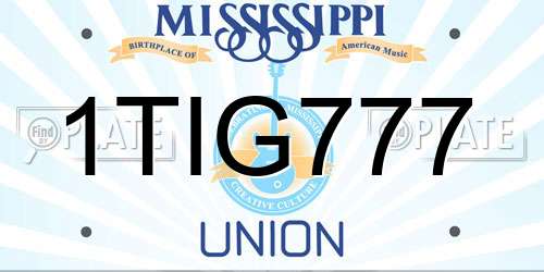 1TIG777 Mississippi License Plate