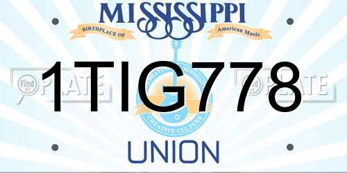 1TIG778 Mississippi License Plate