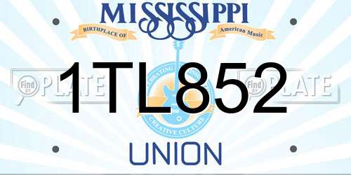 1TL852 Mississippi License Plate