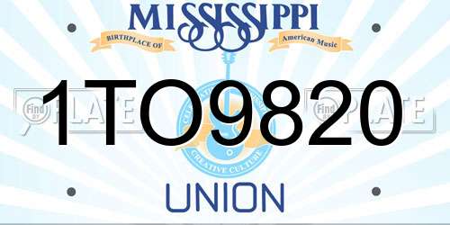 1TO9820 Mississippi License Plate