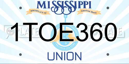 1TOE360 Mississippi License Plate