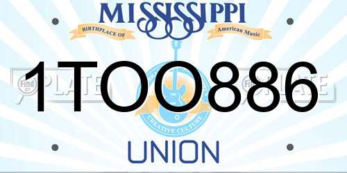 1TOO886 Mississippi License Plate