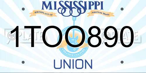 1TOO890 Mississippi License Plate