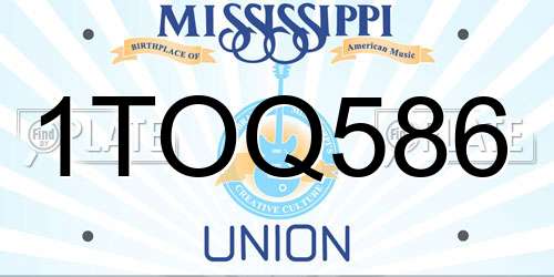 1TOQ586 Mississippi License Plate