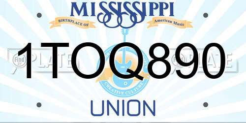 1TOQ890 Mississippi License Plate