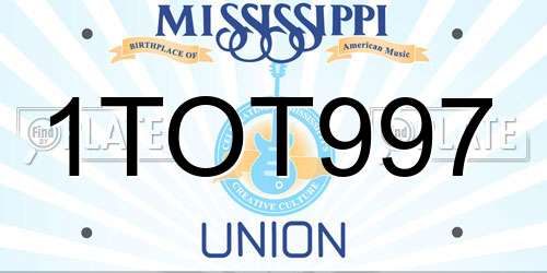 1TOT997 Mississippi License Plate