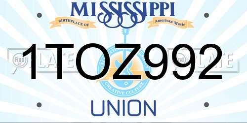 1TOZ992 Mississippi License Plate