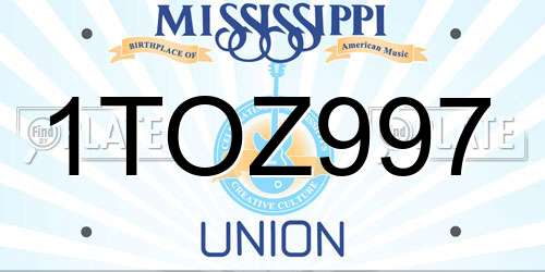 1TOZ997 Mississippi License Plate