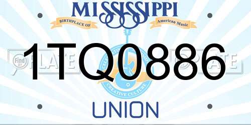 1TQ0886 Mississippi License Plate