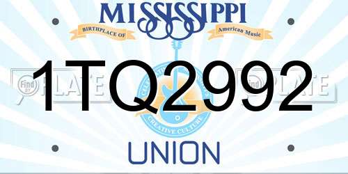 1TQ2992 Mississippi License Plate