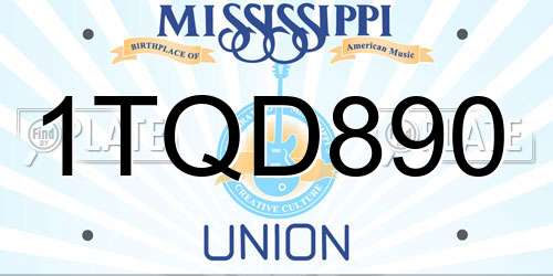 1TQD890 Mississippi License Plate
