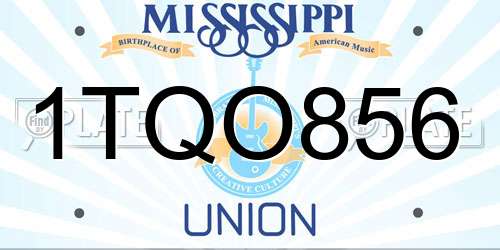 1TQO856 Mississippi License Plate