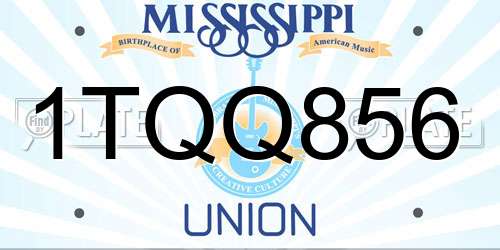 1TQQ856 Mississippi License Plate