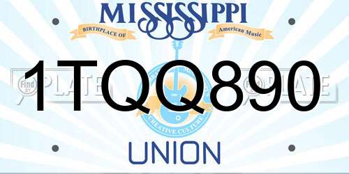 1TQQ890 Mississippi License Plate