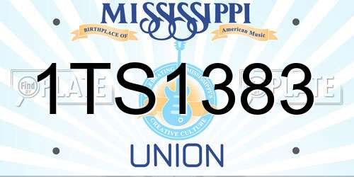 1TS1383 Mississippi License Plate