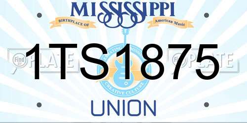 1TS1875 Mississippi License Plate