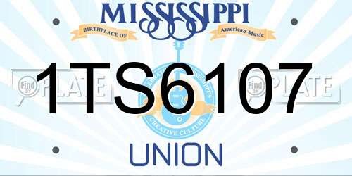 1TS6107 Mississippi License Plate