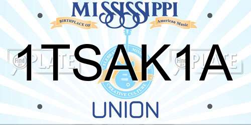 1TSAK1A Mississippi License Plate