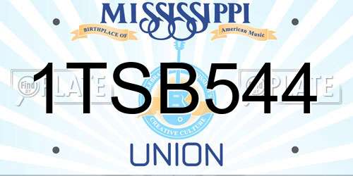 1TSB544 Mississippi License Plate