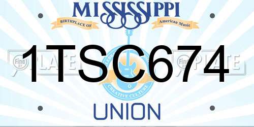 1TSC674 Mississippi License Plate