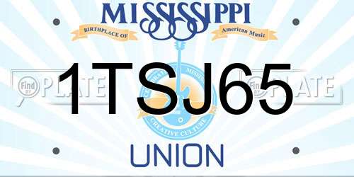 1TSJ65 Mississippi License Plate