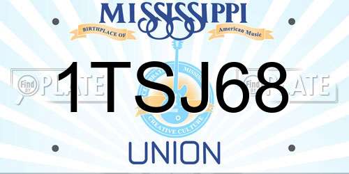 1TSJ68 Mississippi License Plate