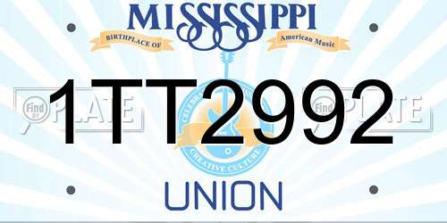 1TT2992 Mississippi License Plate