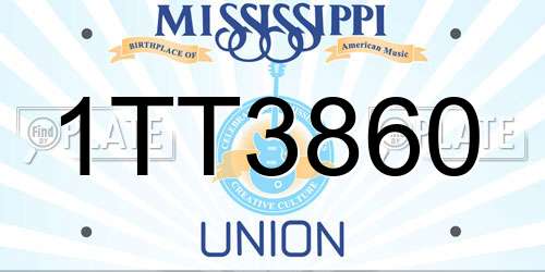 1TT3860 Mississippi License Plate