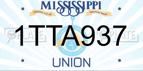 1TTA937 Mississippi License Plate