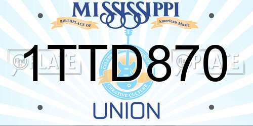 1TTD870 Mississippi License Plate
