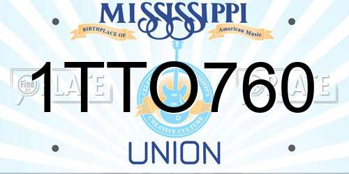 1TTO760 Mississippi License Plate
