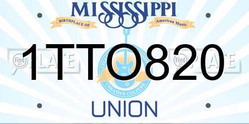 1TTO820 Mississippi License Plate