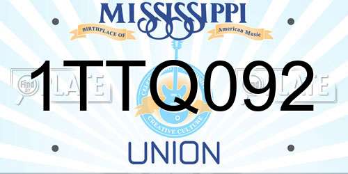 1TTQ092 Mississippi License Plate