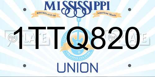 1TTQ820 Mississippi License Plate