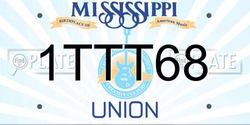 1TTT68 Mississippi License Plate