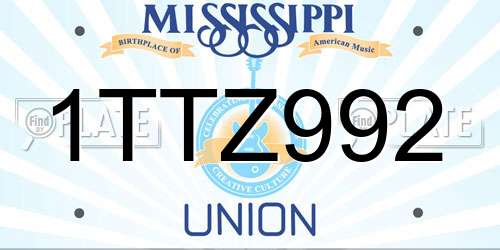 1TTZ992 Mississippi License Plate
