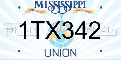 1TX342 Mississippi License Plate