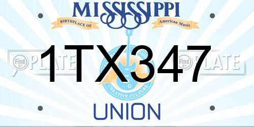 1TX347 Mississippi License Plate