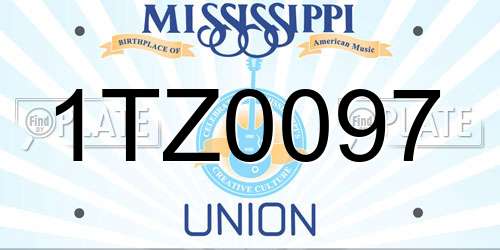 1TZ0097 Mississippi License Plate