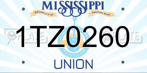 1TZ0260 Mississippi License Plate