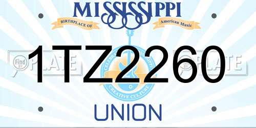 1TZ2260 Mississippi License Plate