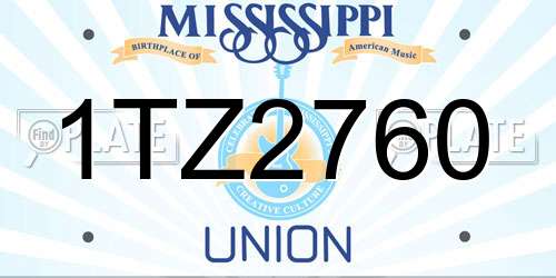 1TZ2760 Mississippi License Plate